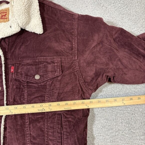 Levis Women Sz L Corduroy Sherpa Trucker Jacket Warm Winter Coat Mauve Purple - Picture 5 of 6
